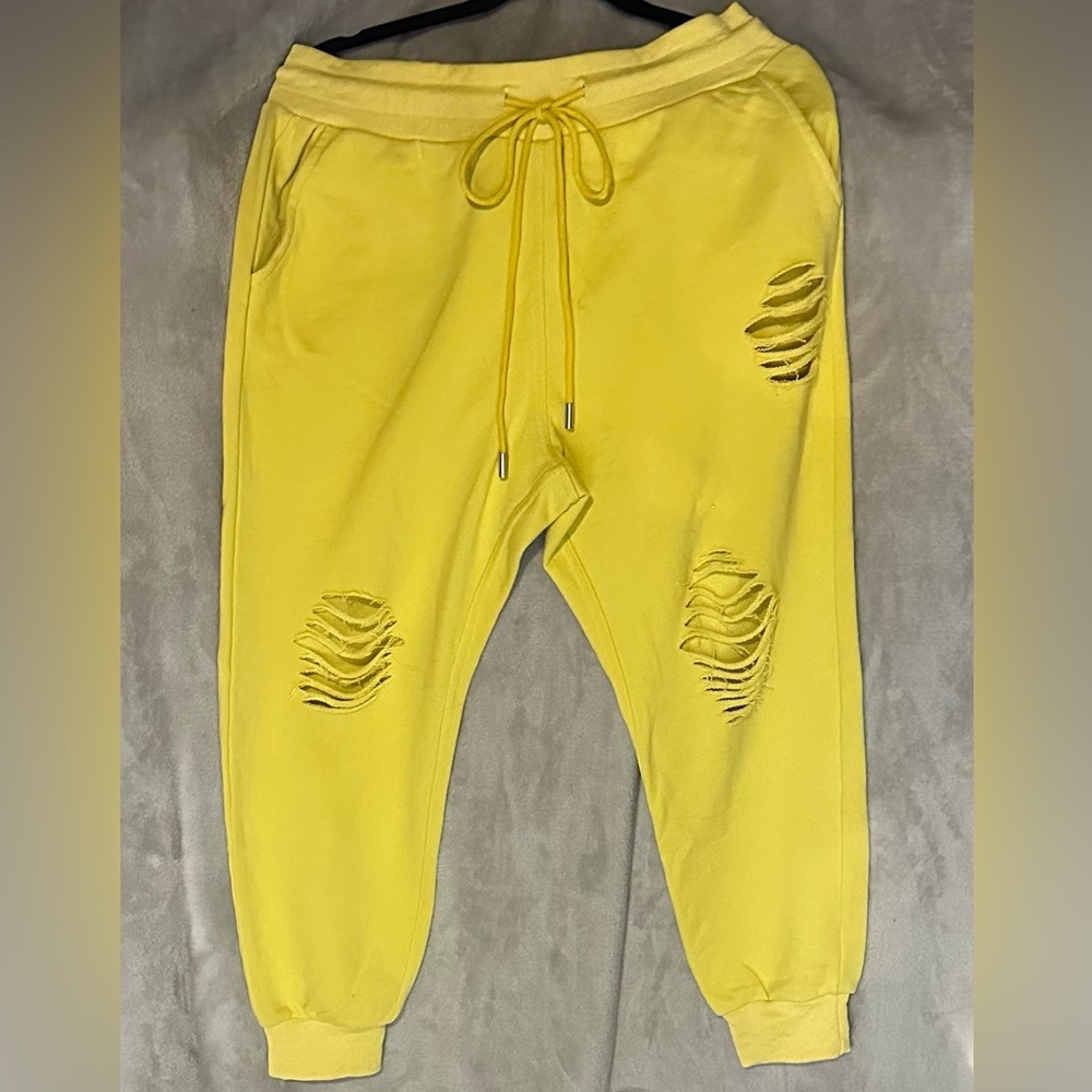 White Birch Yellow Distressed Joggers